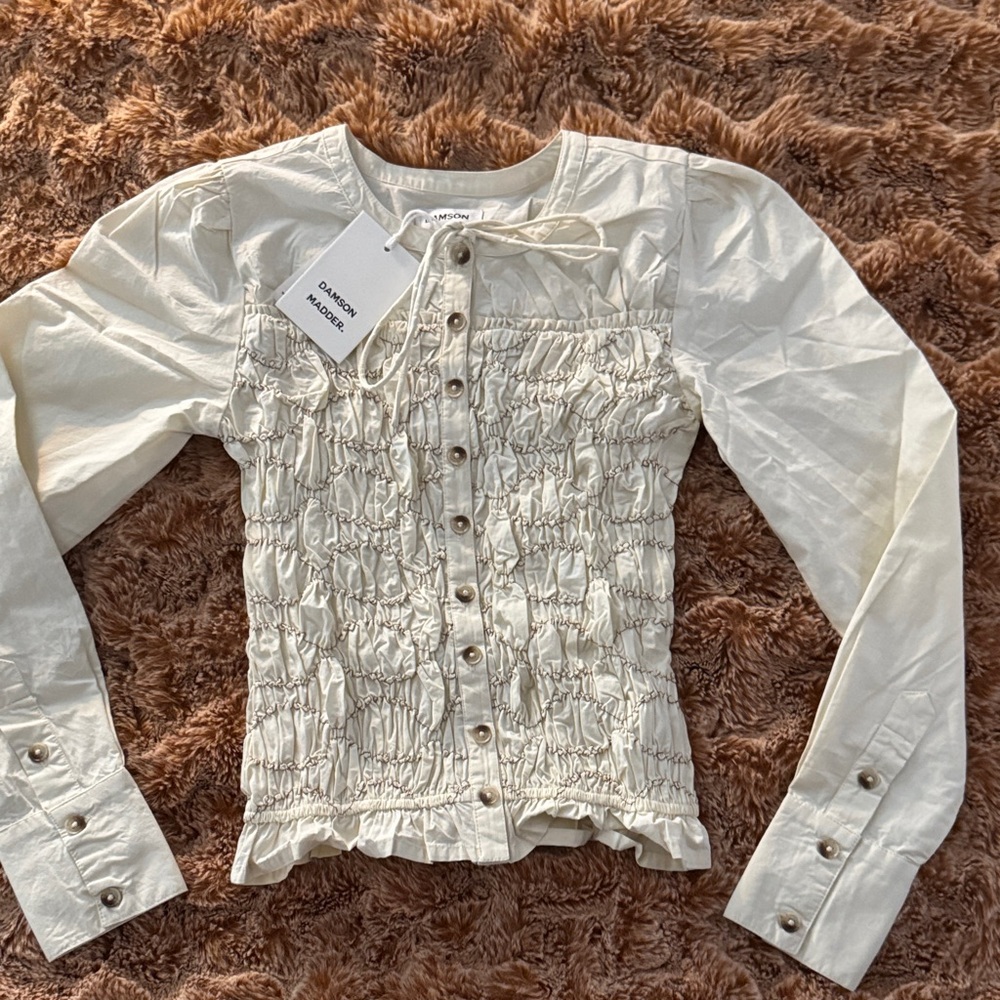 DAMSON MADDER Elliana Smocked Cardi in Butter Size US2 / UK6